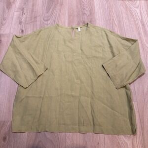Eileen Fisher Women 100% Organic Linen Boxy Blouse Size Large Pockets Lagenlook